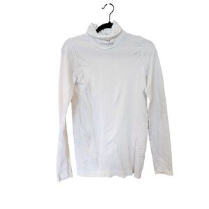White athleisure Long Sleeve Thumb Holes Turtleneck Shirt poly blend Womens Med